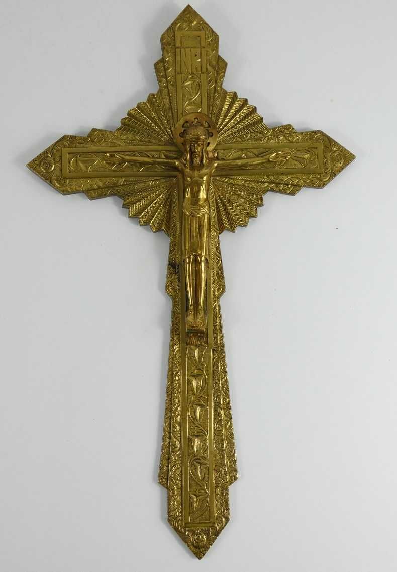 Mosiężny wiszący Krzyż krucyfiks JEZUS 40 cm