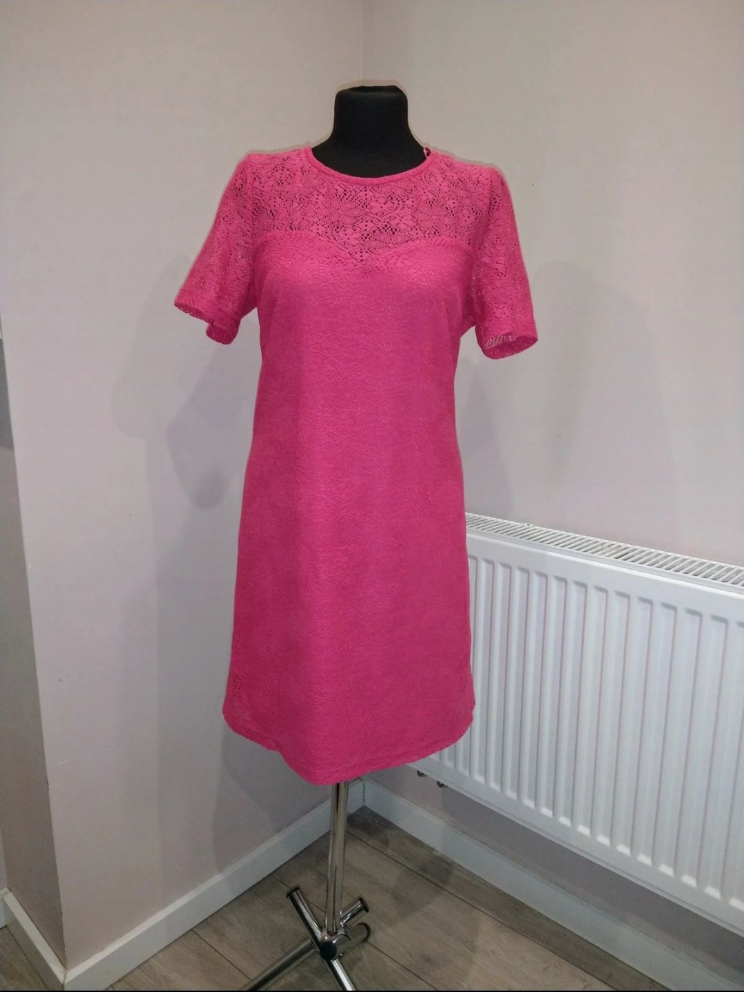 Różowa sukienka koronka wesele ,komunia XL
