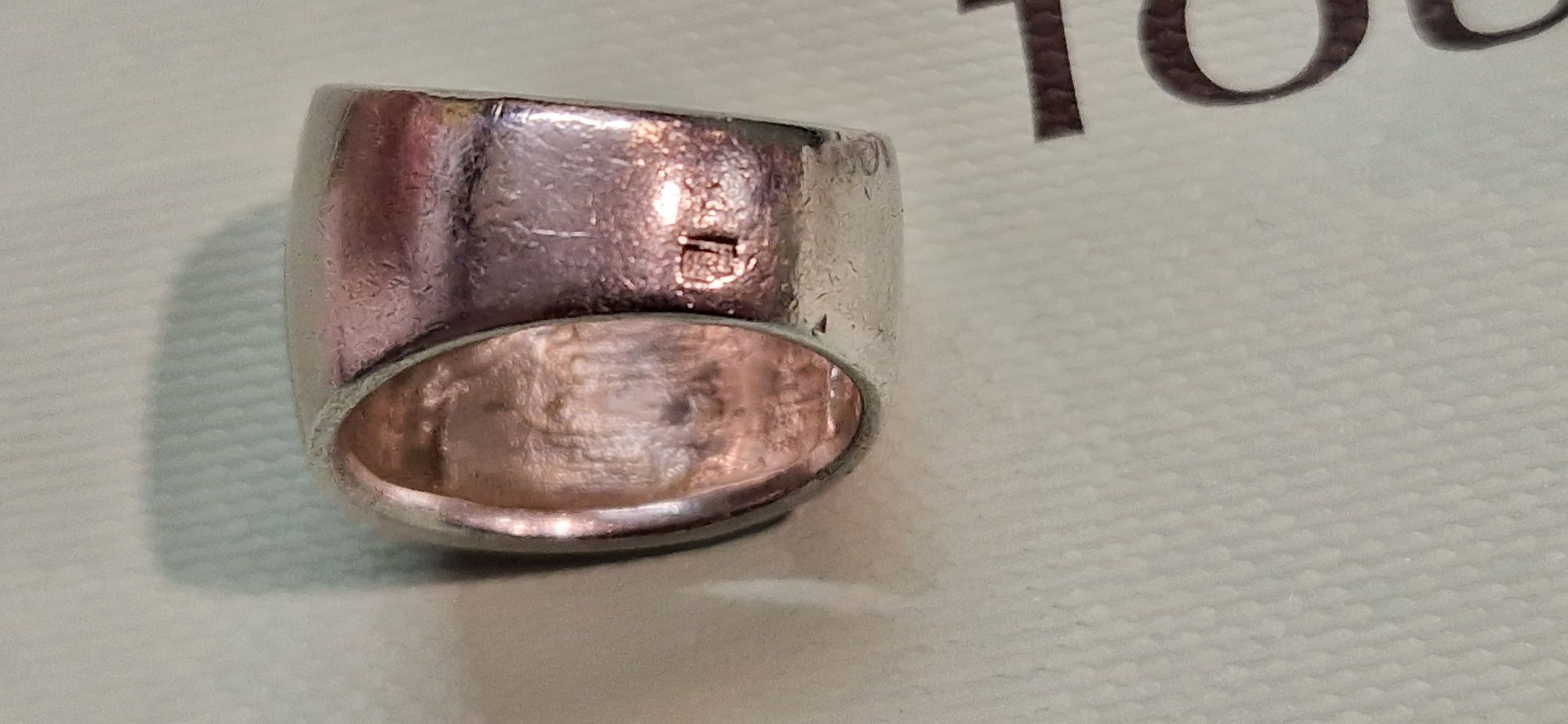 Duży srebrny pierścionek 925 z emalią vintage prl