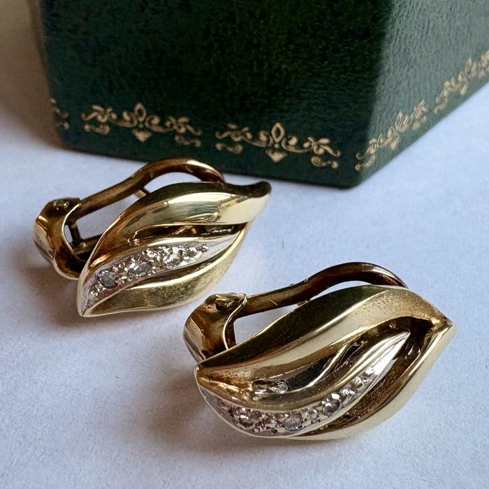 Retro kolczyki złoto 14 k diamenty 0.06 ct 4.39 g certyfikat