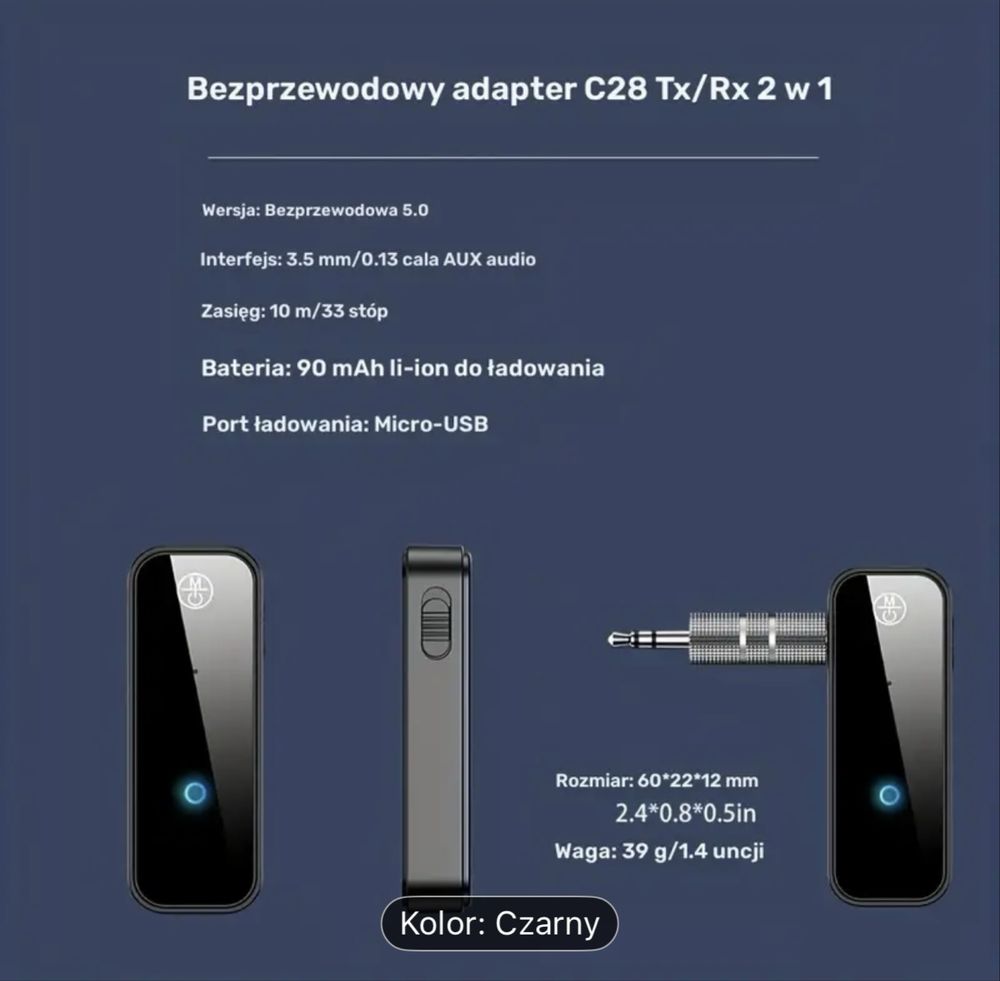 Adapter Bluetooth AUX – muzyka bez kabli do auta i głośników