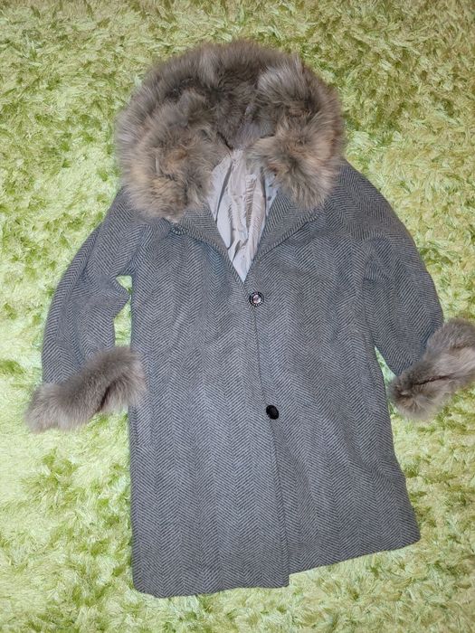 Płaszcz wełniany zimowy Gardeur z lisem XL