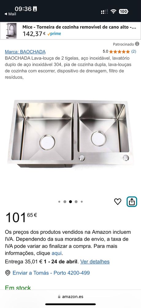 Lavatório duplo de aço imoxidável