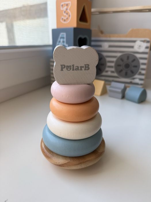 Дерев'яна пірамідка PolarB Білий ведмедик-неваляшка Viga Toys