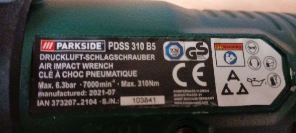 Гайковерта ударний пневматичний PARKSIDE