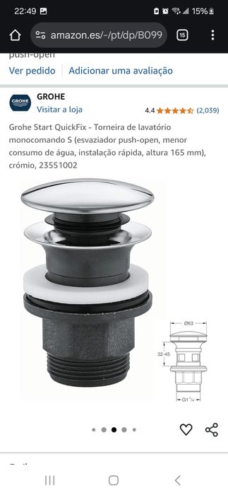 Válvula click-clack de lavatório