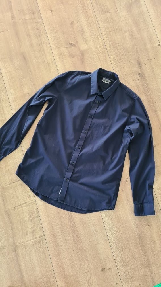 Elegancka garniturowa koszula Calvin Klein. Granatowa. XXL / XL. Długi