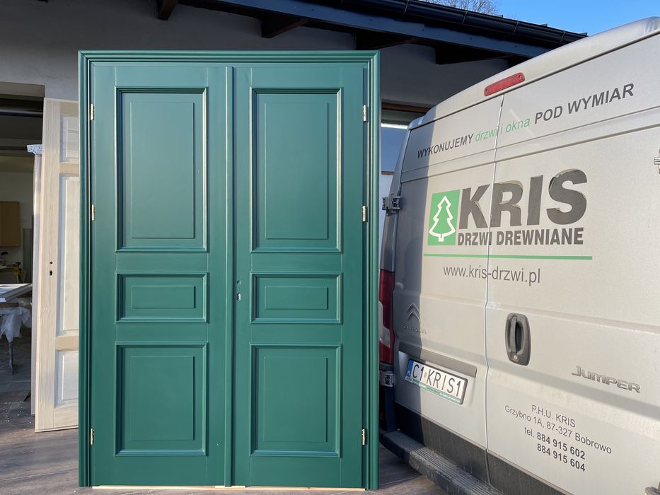 Drzwi drewniane dwuskrzydłowe MONTAŻ NA KAŻDY WYMIAR CAŁA POLSKA I UE