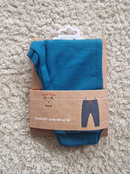 Spodnie 62 68 chłopięce dresowe niebieskie turkusowe sznurek baby bear