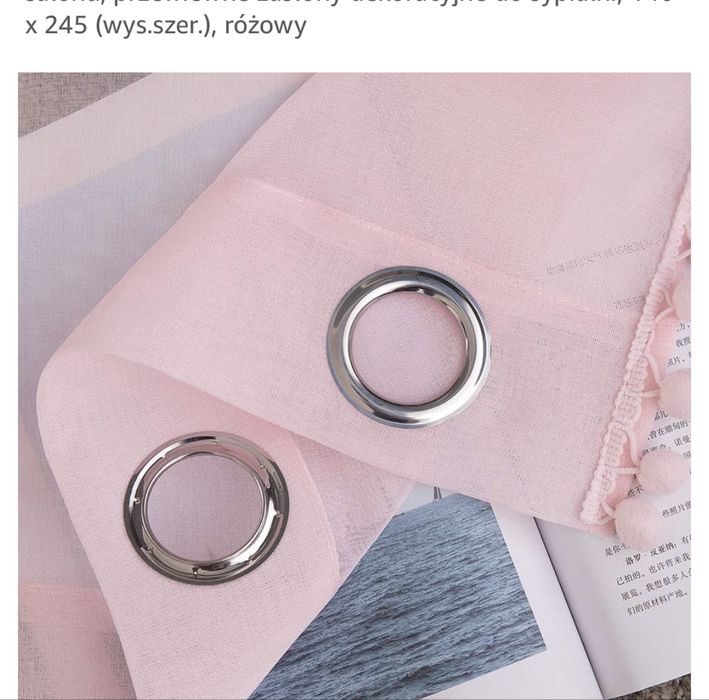 zestaw 2 zasłon z oczkami, przezroczyste z pomponami, na przelotkach