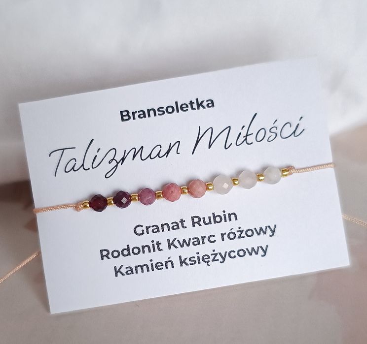 Bransoletka kamienie naturalne talizman miłość granat rubin kwarc