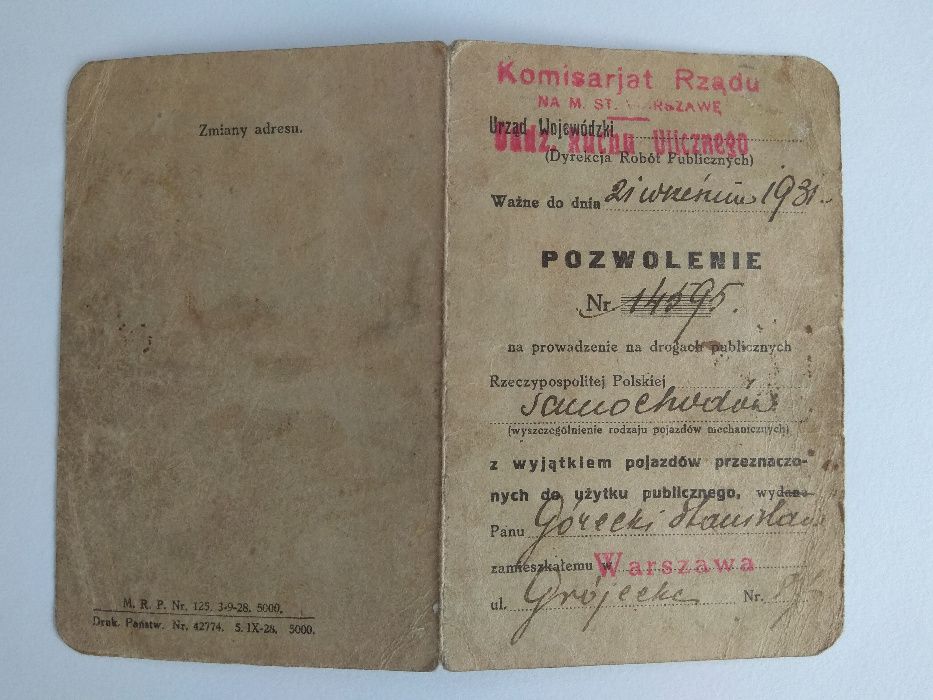 Prawo jazdy z 1929 r.