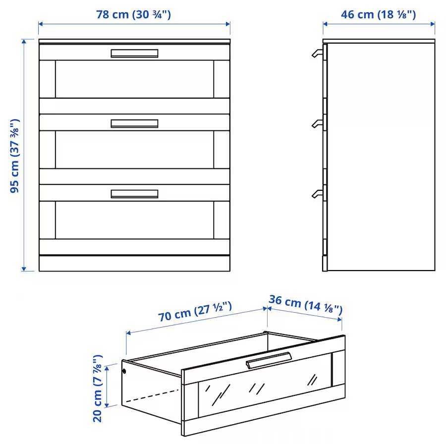 Szafka Biała IKea BRIMNES Komoda 3 szuflady biały/szkło 78x95 Nowa !!