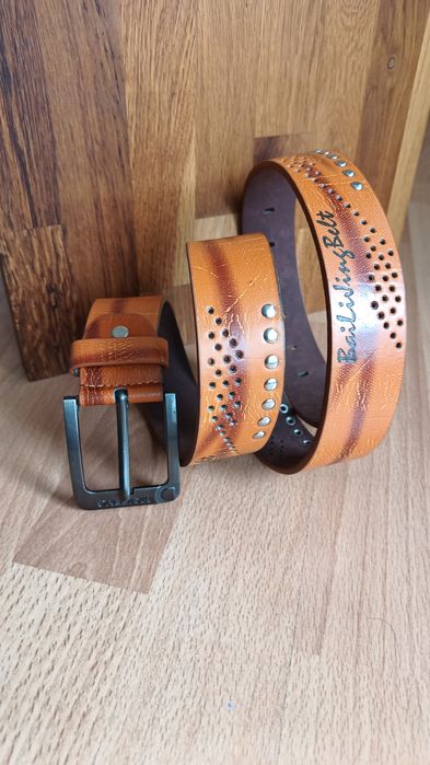 116cm Nowy pomarańczowy pasek skórzany belt sprzączka koloru srebrnego