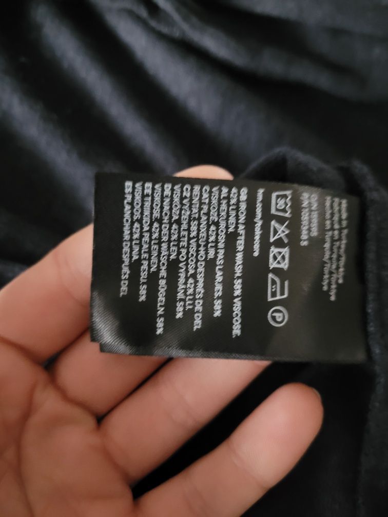 Mega długa lniana sukienka z kołnierzykiem oversize H&M premium