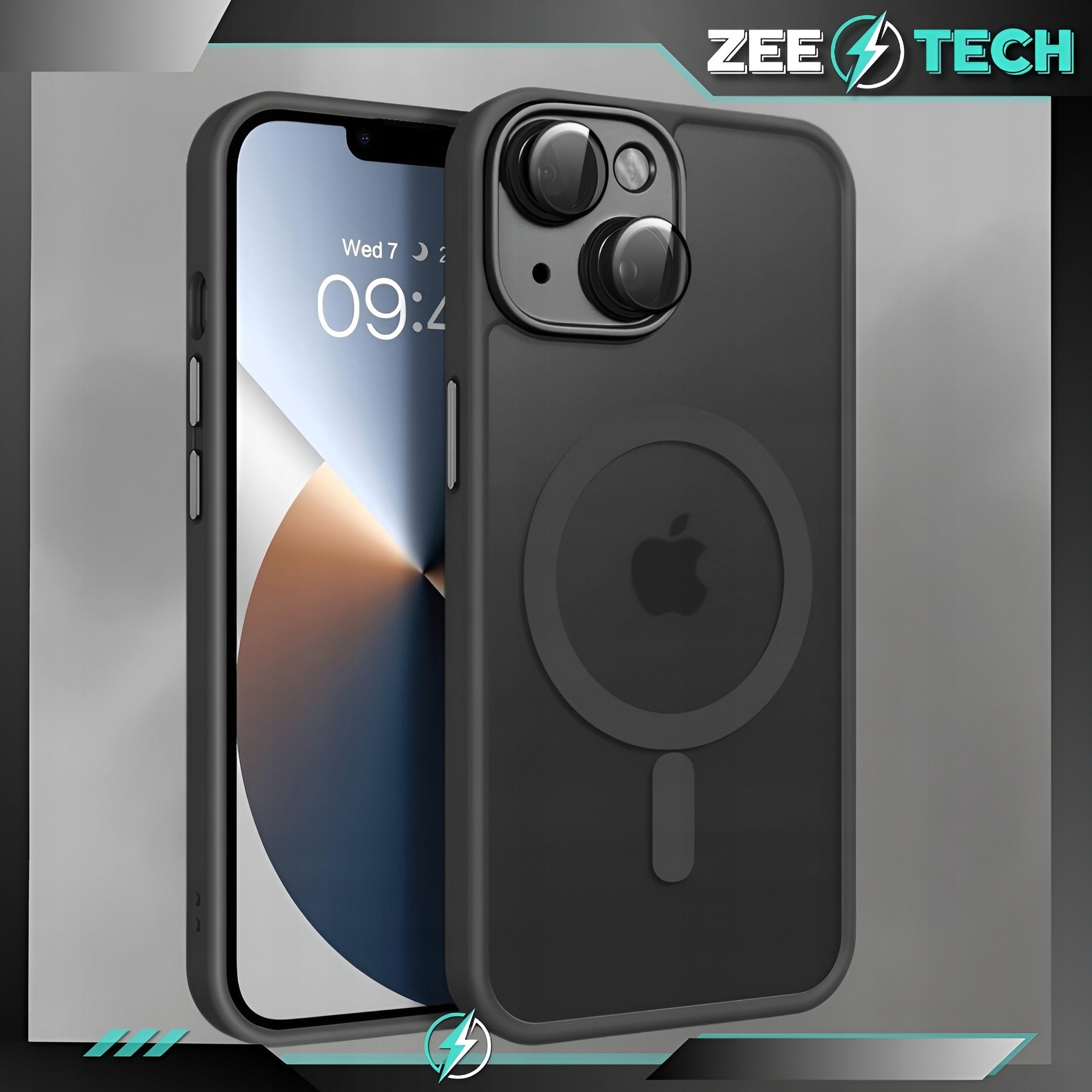 Etui Do Iphone 15 Magsafe Czarne Case Pancerne Osłona Aparatu + Szkło
