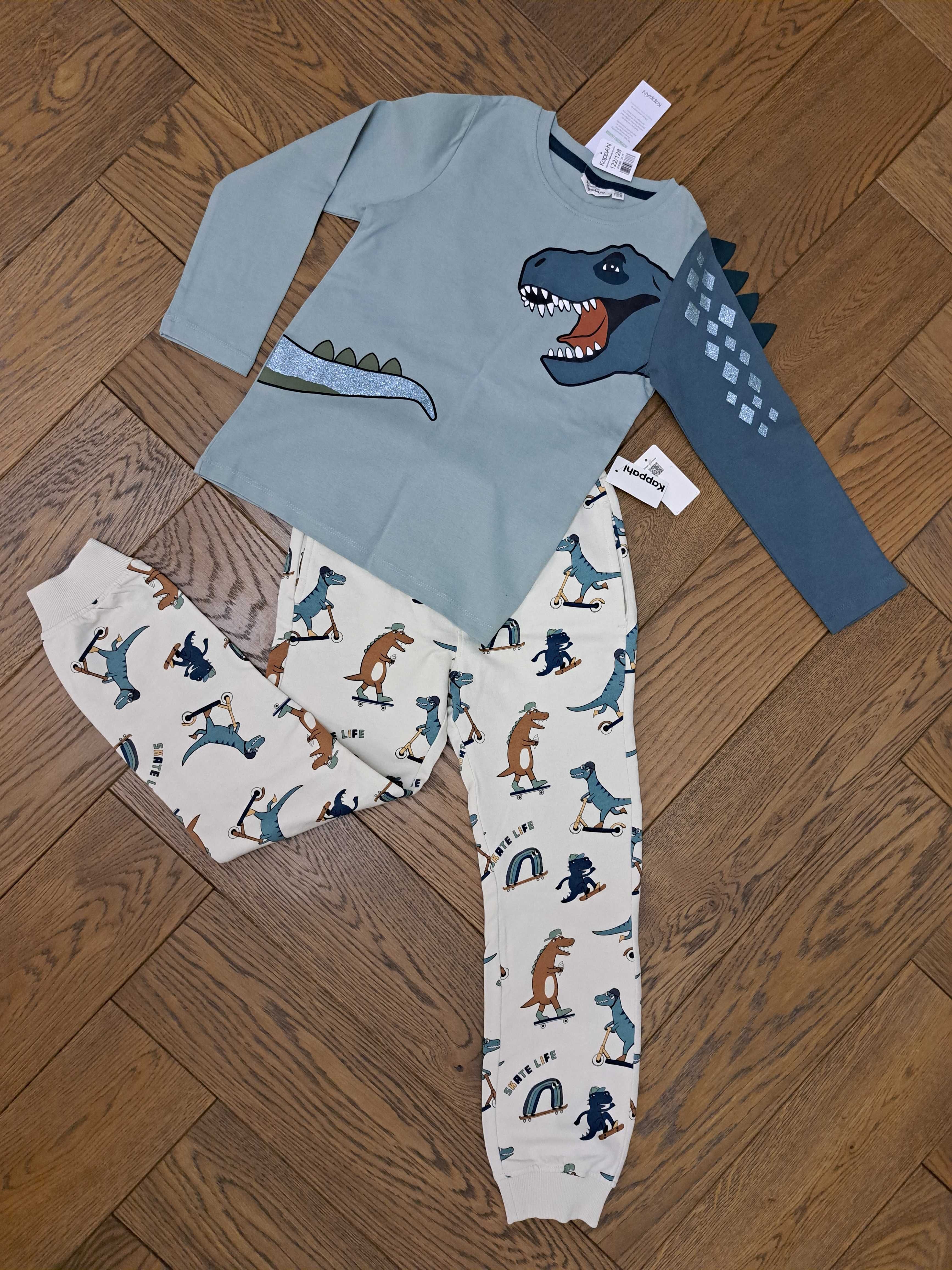 NOWE spodnie dresowe + bluzka Kappahl rozm 122/128 kostium dinozaura