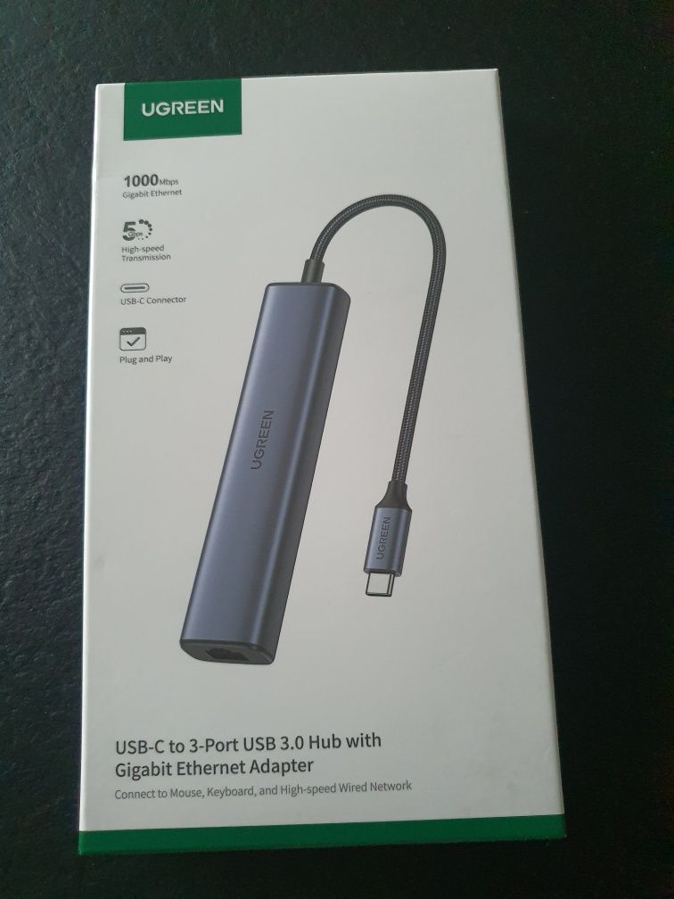 UGREEN USB-C Hub 3 porty z adapterem 1000Mbps