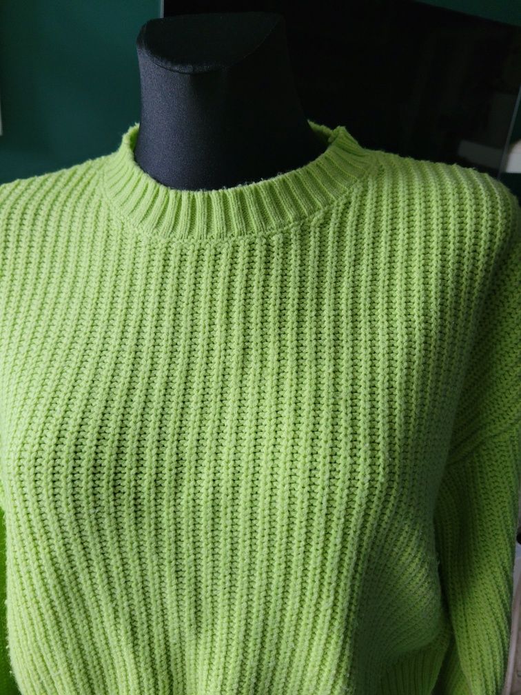 Sinsay XXS- S sweter oversize fluor zielony krótki bluzka