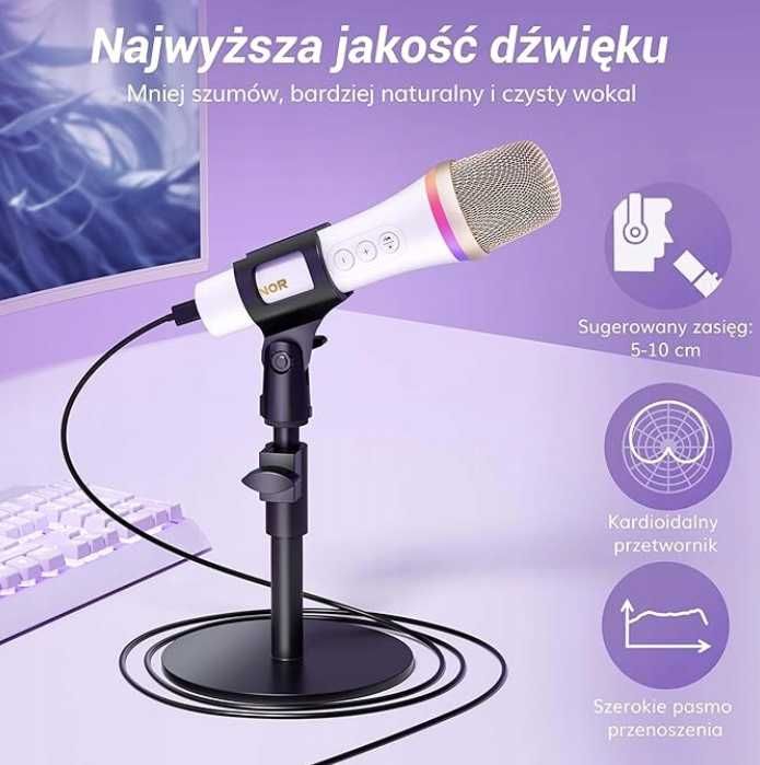 Mikrofon Dynamiczny USB Typ C RGB do Gier Podcas YouTube Karaoke Biały