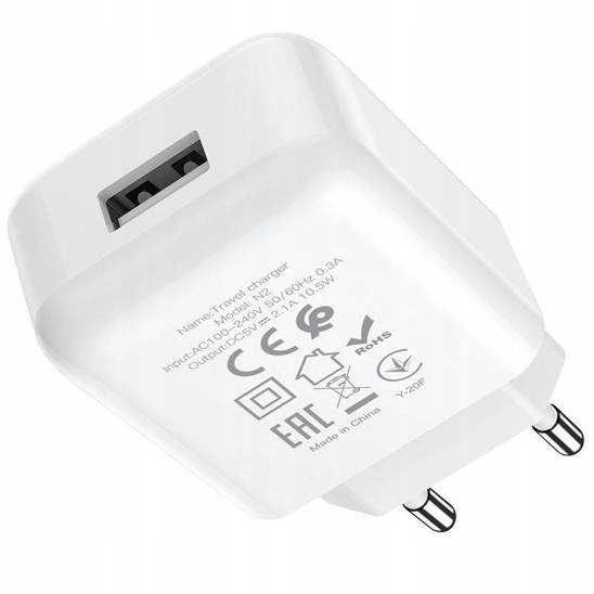 Ładowarka Sieciowa USB 2.1A + Kabel USB Lightning Hoco N2 białe iphone