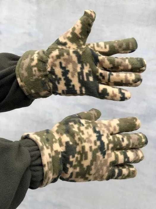 Армійські зимові теплі флісові рукавиці двошарові піксель , олива