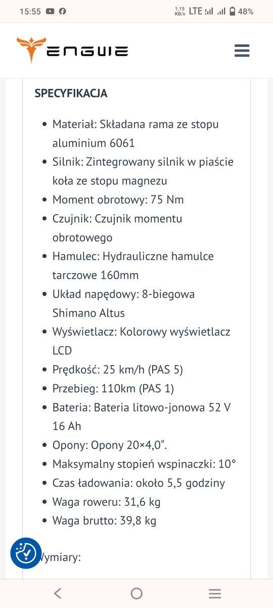 Nowy rower elektryczny składak Engwe engine pro 2.0