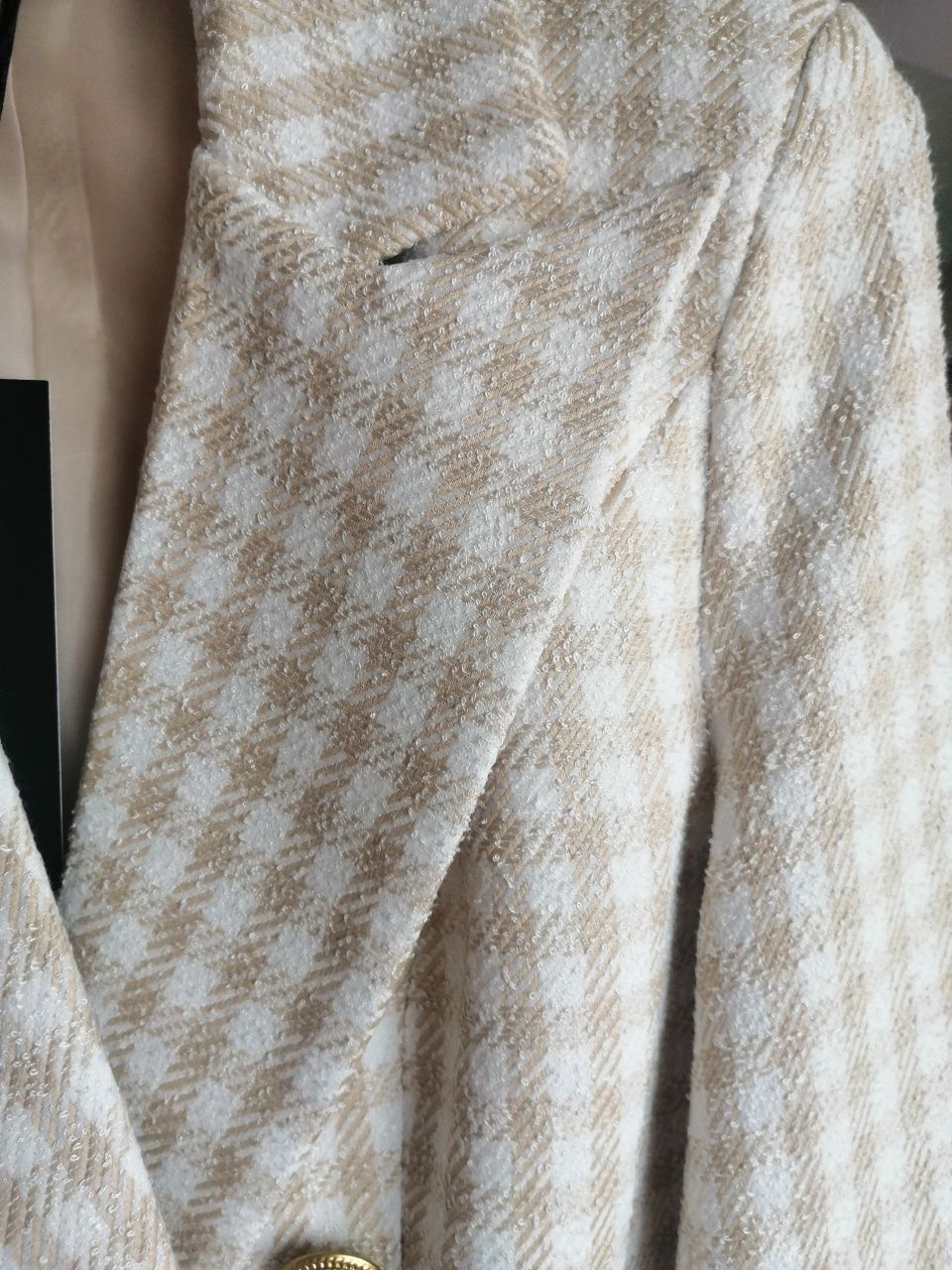 Marynarka beżowa w kratkę EDAN Balmain żakiet Xs/34