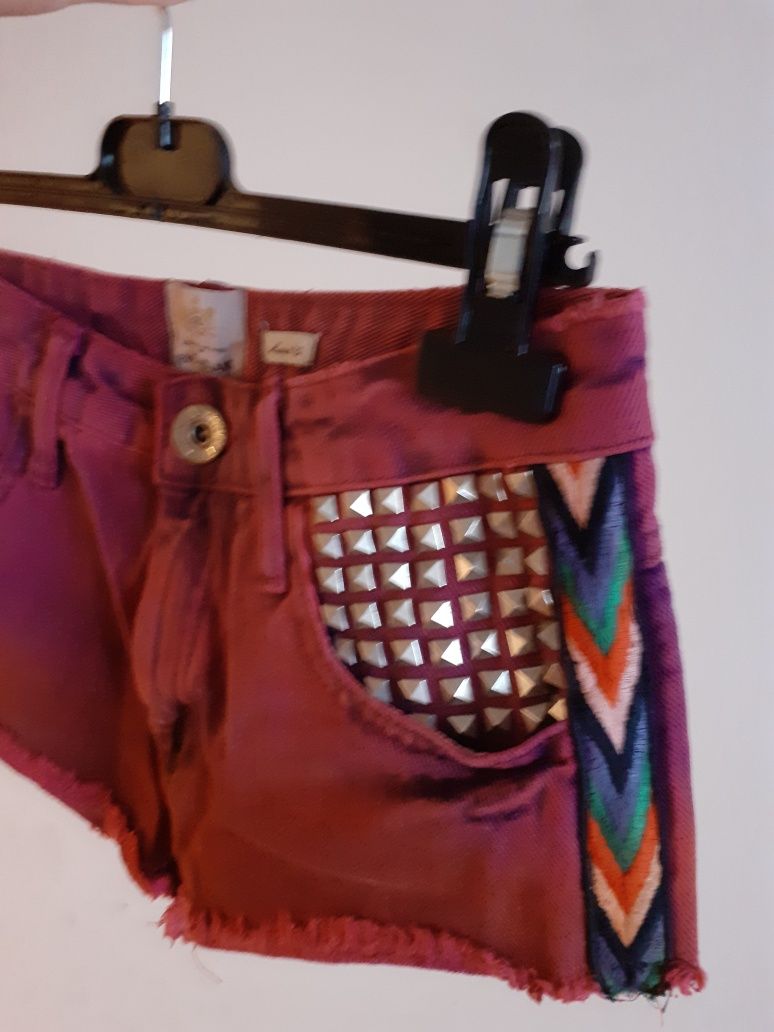 Jeansowe shorty xxs River Island ćwieki przetarcia boho ombre