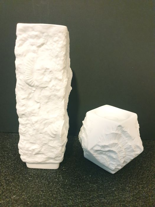 Fantástica jarra e castiçal  "fosseis" vintage em porcelana Kaiser