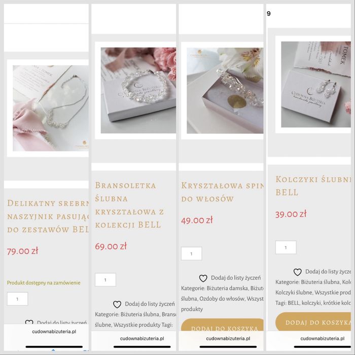 Komplet/Zestaw Biżuterii ślubnej Cudowna Biżuteria