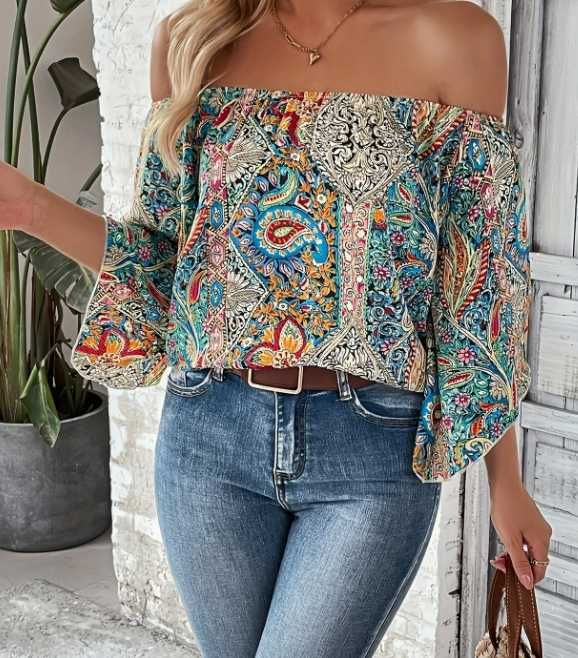 Kolorowa bluzka w stylu boho, nowa, XXL,44, wzór orientalny, paisley,