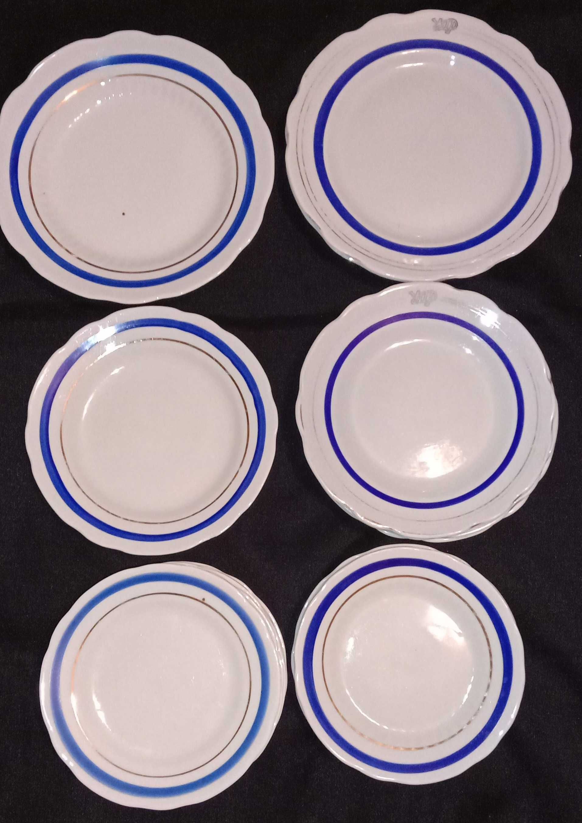 Тарелки синяя полоса, волнистая кромка. 15 шт. Диаметр 15-20см. Посуда