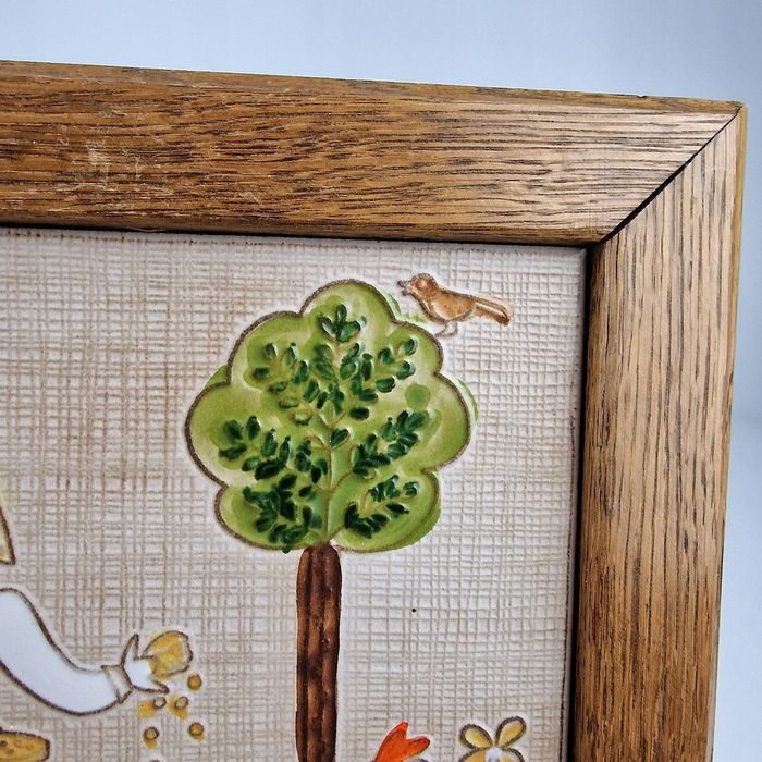 Płytka ceramiczna z terakoty z drewnianą ramą z lat 70-tych  WŁOCHY
