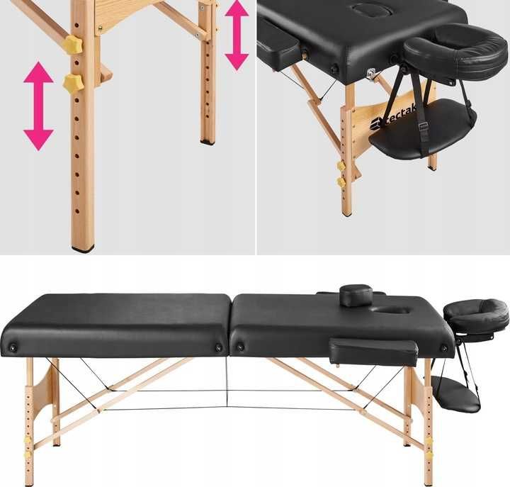 Stół składany do masażu czarny 2-strefowy
