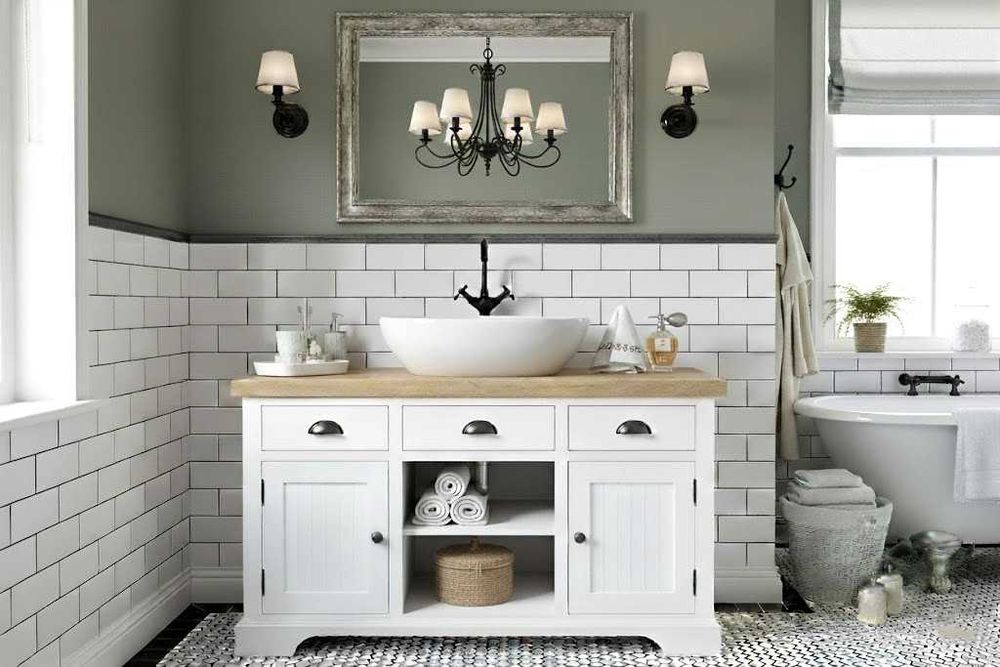 Szafka na umywalkę nablatową, z drewna, retro, w stylu angielskim