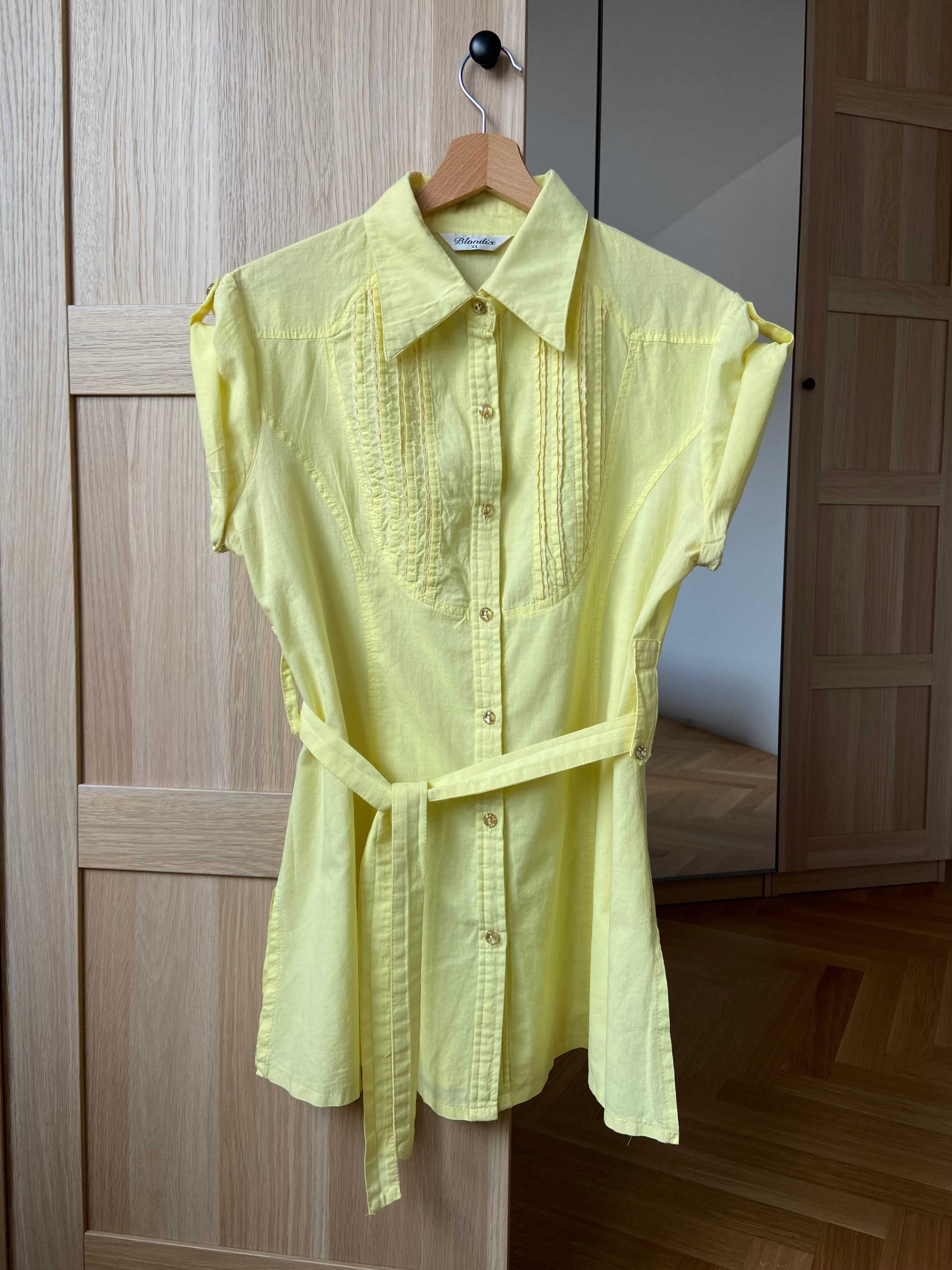 Żółta bluzka, koszula z krótkim rękawem, rozmiar XL, 100% bawełna