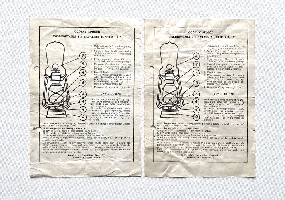 Instrukcja z PRL Latarnia Jupiter 1 i 2 oryginalna