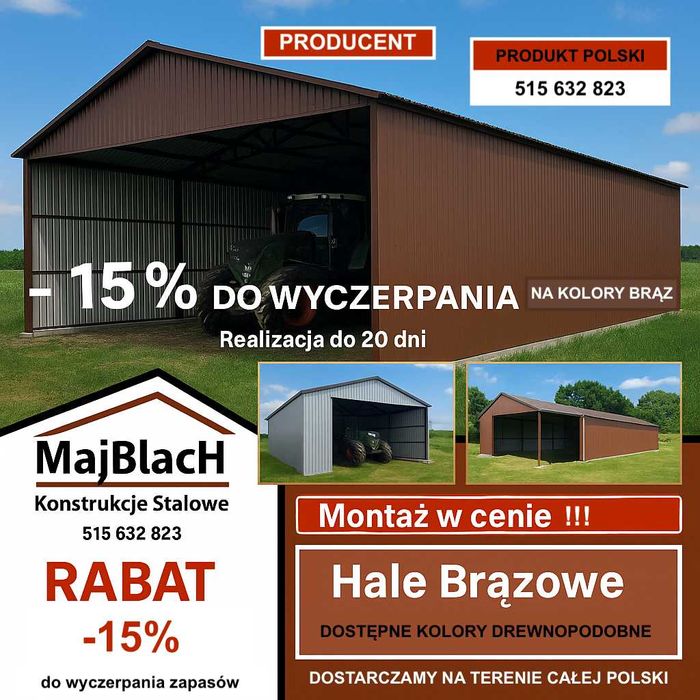 - 15% - Wiata Brązowa /Hala Garaż / RAL | Montaż Gratis - Maj-Blach