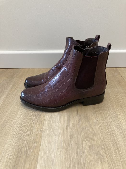 Bordowe botki damskie sztyblety VINCEZA r.40 imitacja wężowej skóry