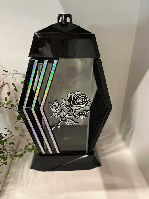 Ekskluzywny znicz z efektem hologramu LAMEL BIS – motyw róży, 33,5 cm