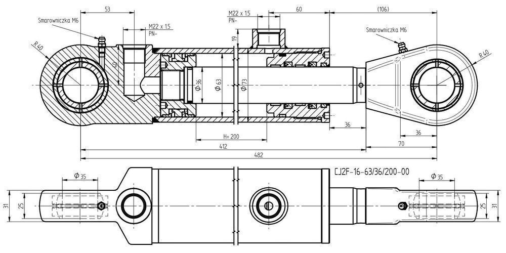 Siłownik CJ2F 63x36 200 z zaworem blokada 3/8'' [8247]