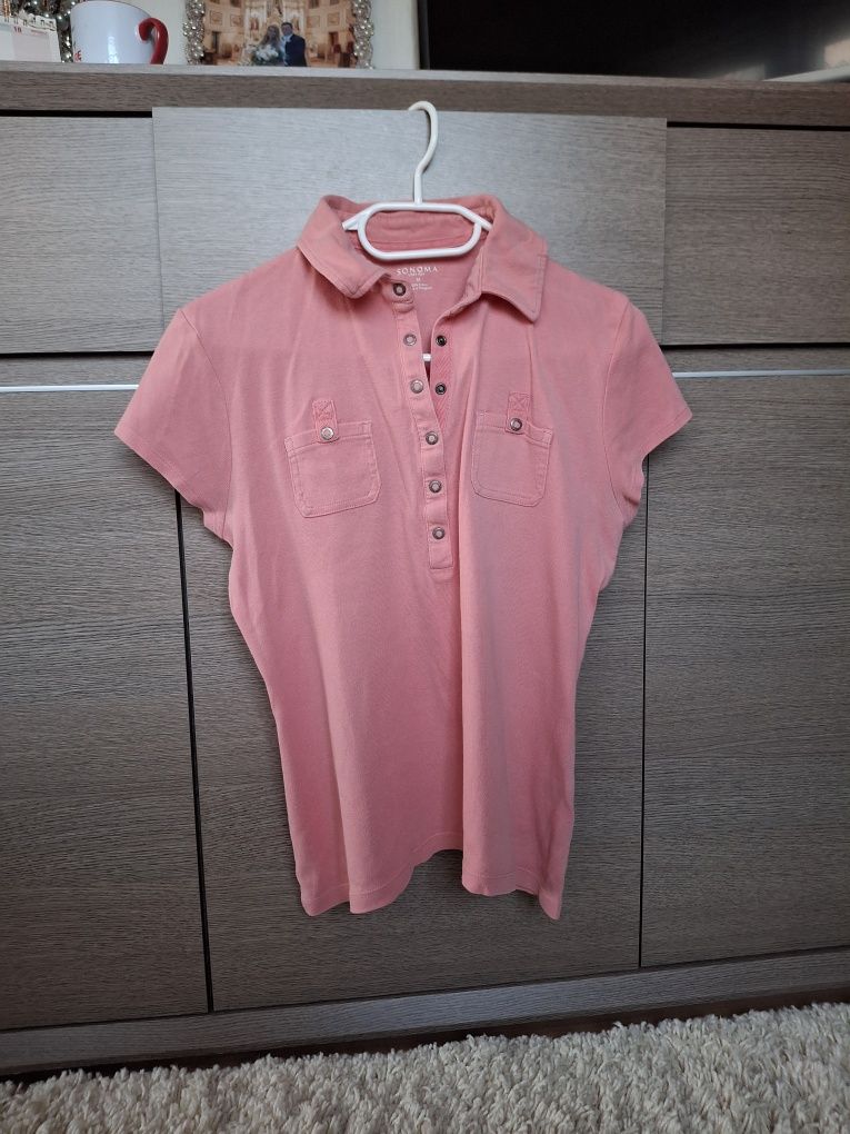 Różowa polówka z kieszeniami, tshirt damski, napy Sonoma