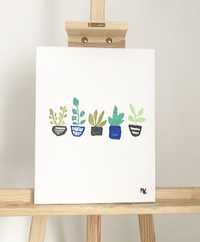 Pintura em tela original vasos com plantas