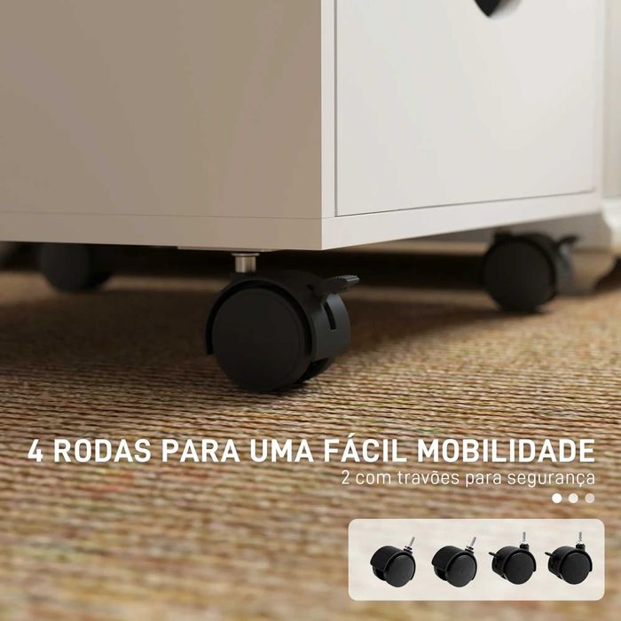 HOMCOM Bloco de Gavetas com Rodas 5 Gavetas 40x40x67 cm Branco
