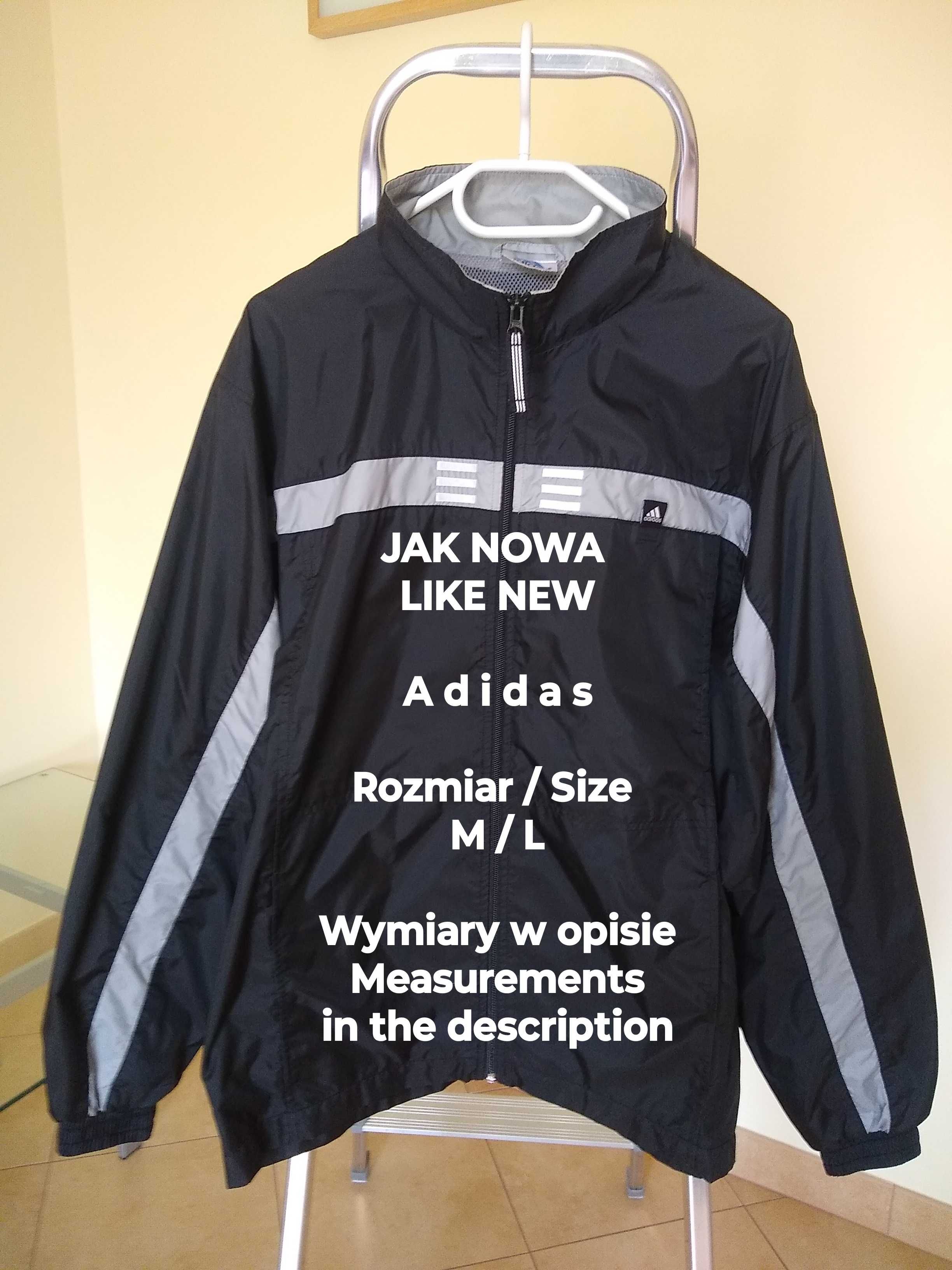 Adidas  Męska kurtka sportowa z siateczkową podszewką, Rozmiar M/L