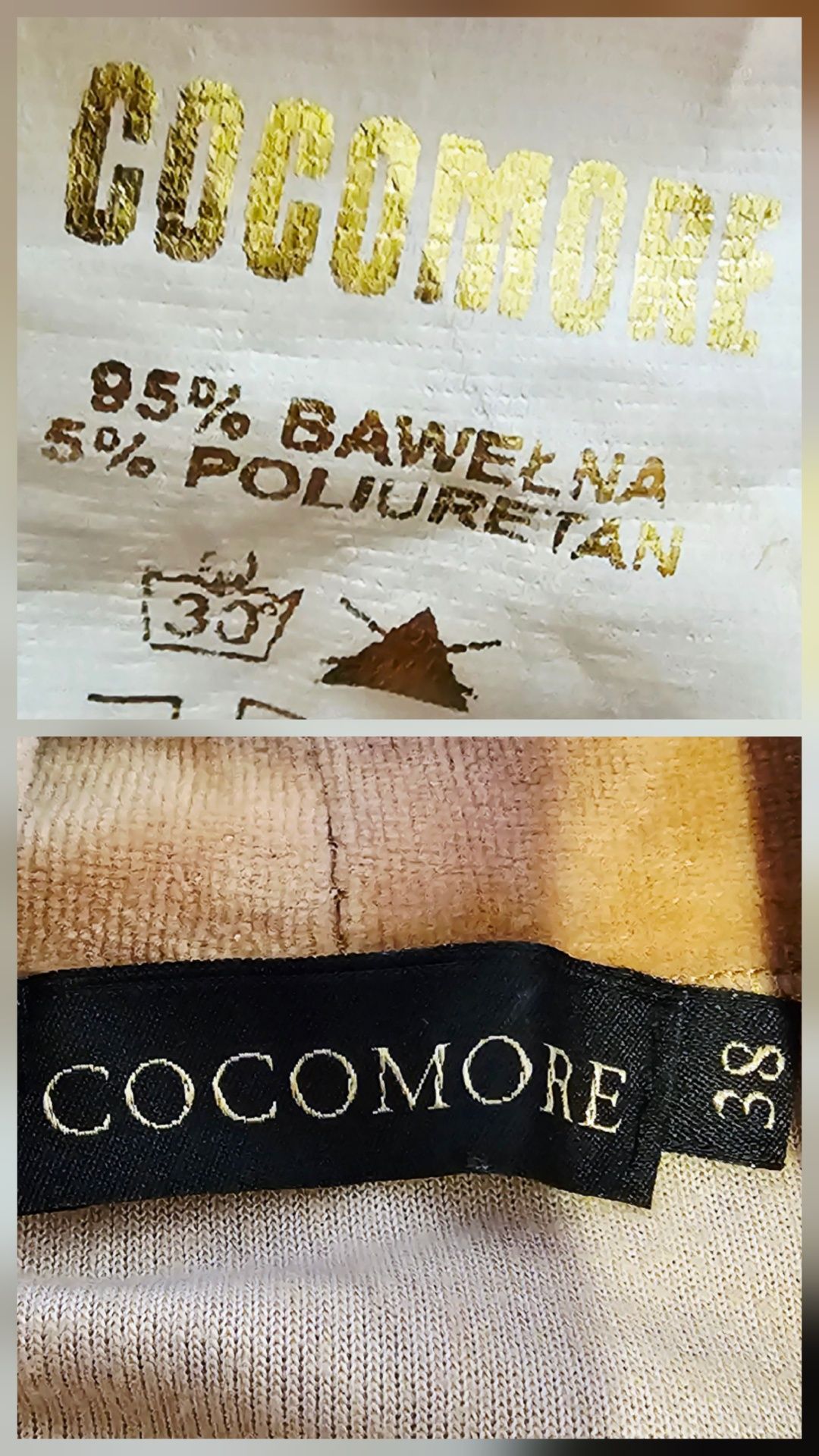 Karmelowy bawełniany, welurowy komplet dresowy, Cocomore, rozmiar 38