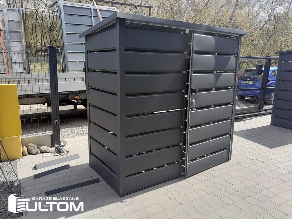 Wiata śmietnikowa blaszana, schowek na pojemniki na śmieci, śmietnik