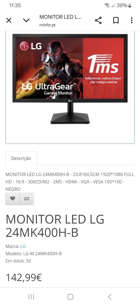 Monitor PC - LG 24"