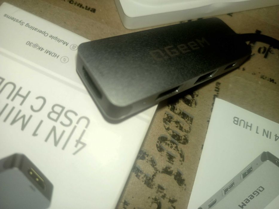 USB-C Hub 4в1 QGeem ЮСБ-С Хаб HDMI, 2USB-A, PD USB-C